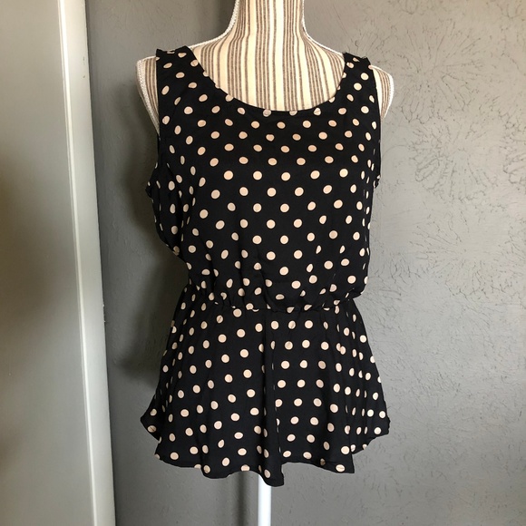 eyelash couture Tops - Polka Dot tank Top Black and Tan  Eyelash Couture